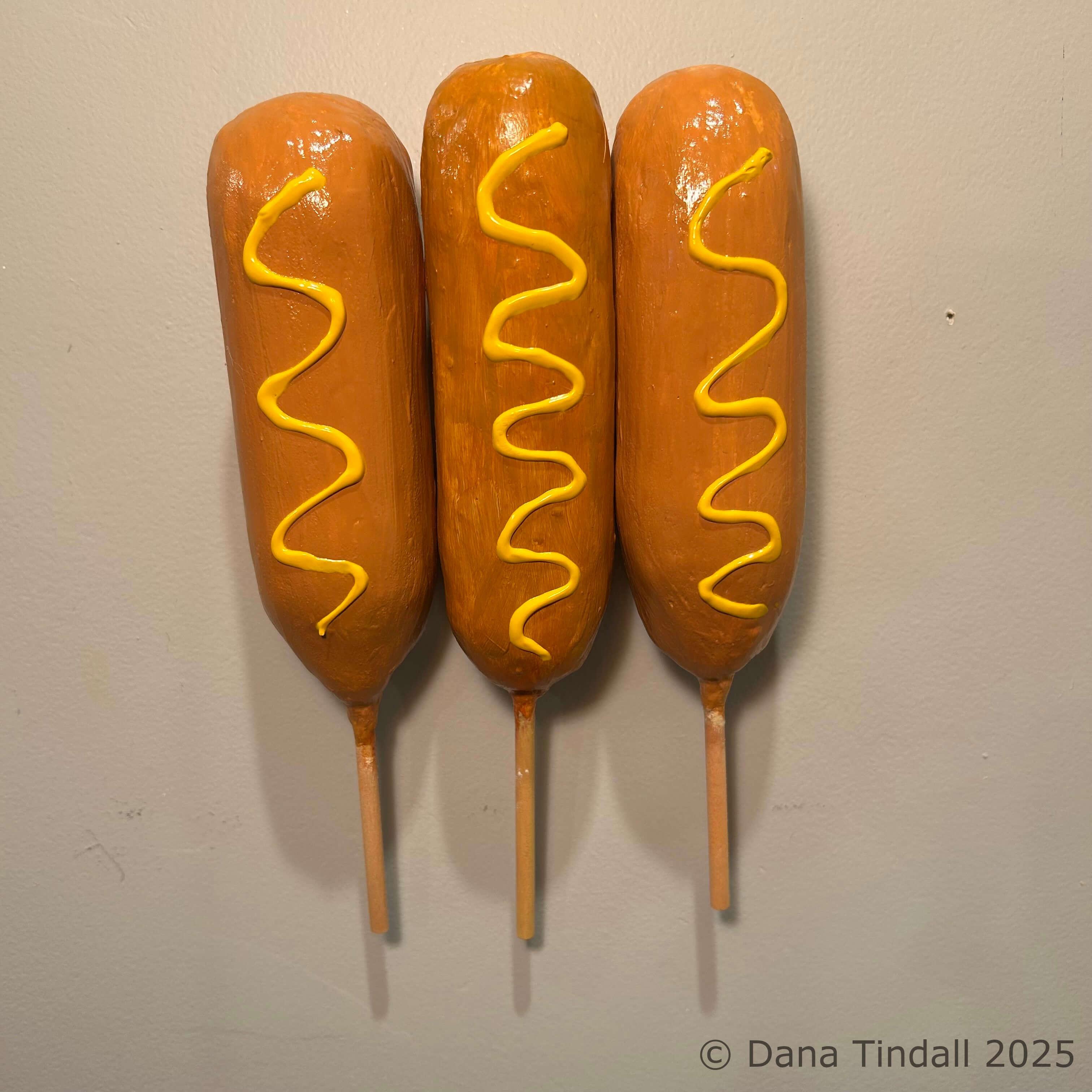 3 Corndogs!10” x 6.5” x 3.5” Mixed media