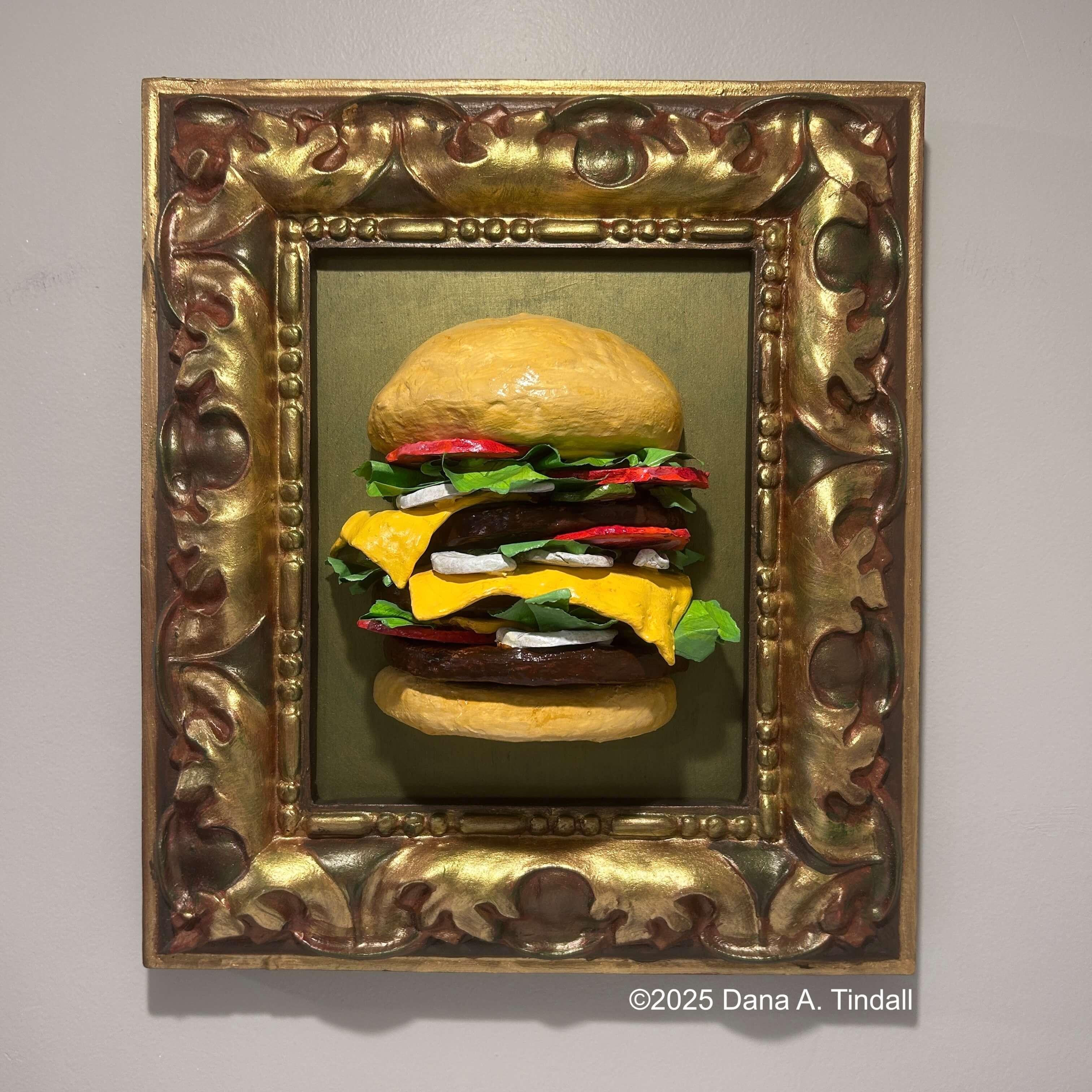 Framed Tripleburger15” x 13” x 4.5” Mixed media